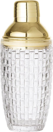 Insalata di Cocktail Set di Shaker di Vetro Inox con Finestra Dorata 8,5 x 8,5 x 22 cm