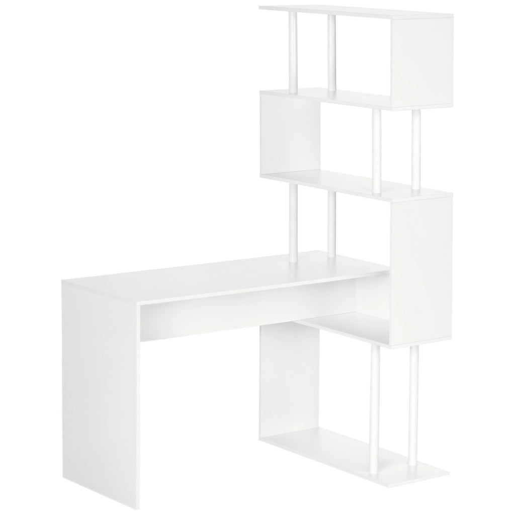 Scrivania Angolare Moderna in Truciolato per Ufficio e Studio con Ripiano a 4 Livelli, 120x80x176 cm, Bianco