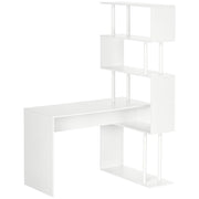 Scrivania Angolare Moderna in Truciolato per Ufficio e Studio con Ripiano a 4 Livelli, 120x80x176 cm, Bianco