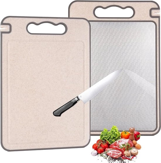 Snijplank in acciaio inossidabile a doppia faccia - 304 acciaio inossidabile - Maniglie antiscivolo - Resistente alle abrasioni - Idoneo per lavastoviglie - Adatto per carne verdure frutta