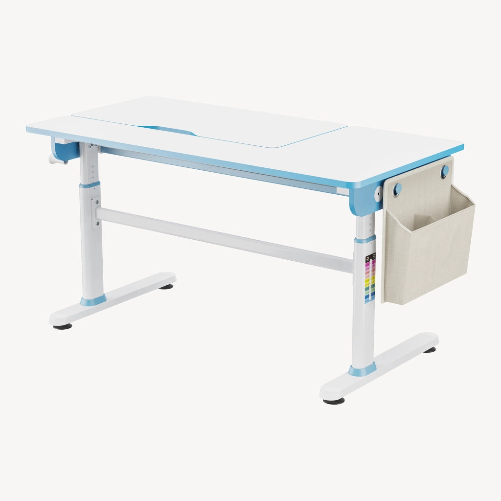 Scrivania Kuosa per Cameretta Regolabile in Altezza con Piano 120 x 60 cm e Cassetto - Azzurro/Bianco [en.casa]