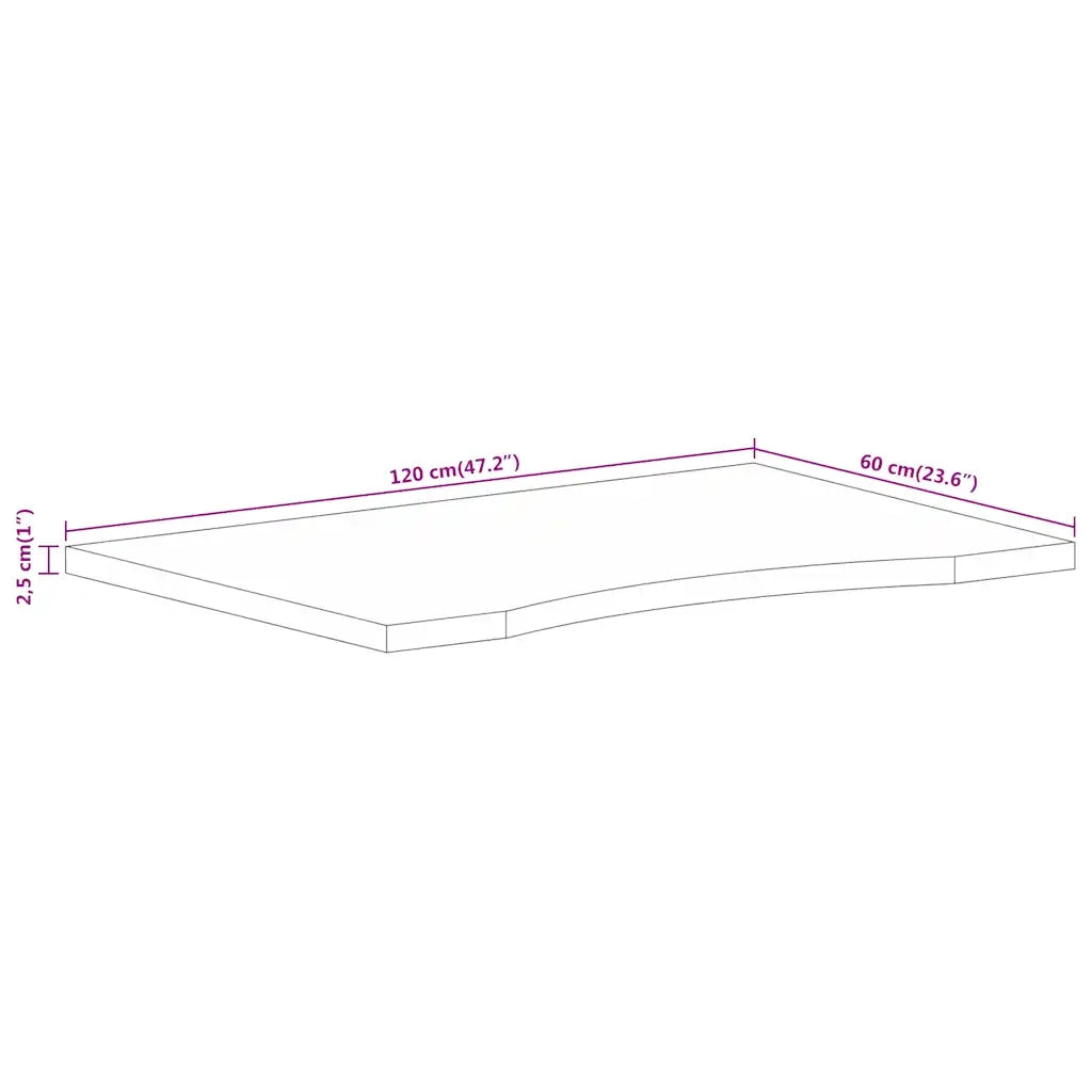 Piano Scrivania con Curva-Piano Tavolo-Top della scrivania 120x60x2,5cm Massello Grezzo di Mango