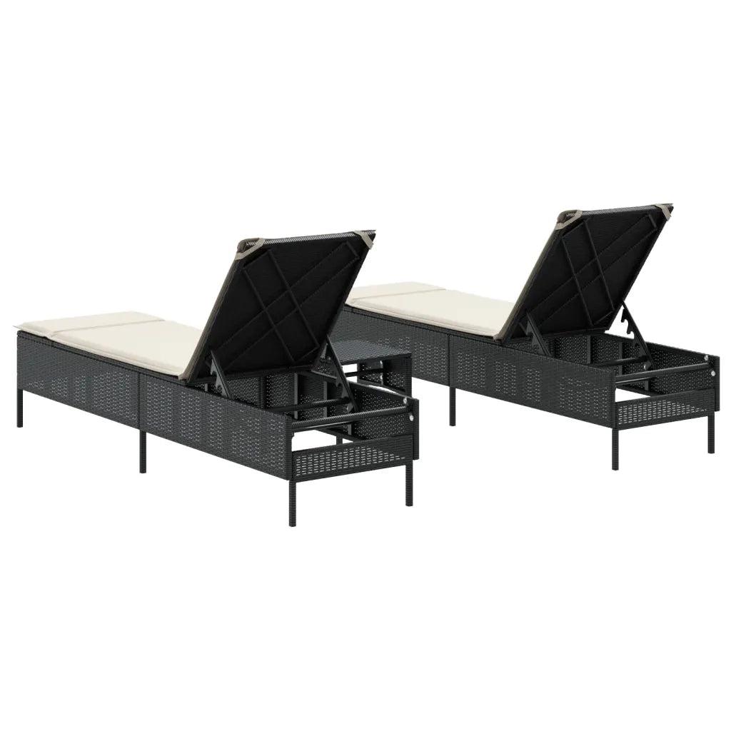 Set Lettini Prendisole con Cuscini 3pz Nero in Polyrattan 3284263