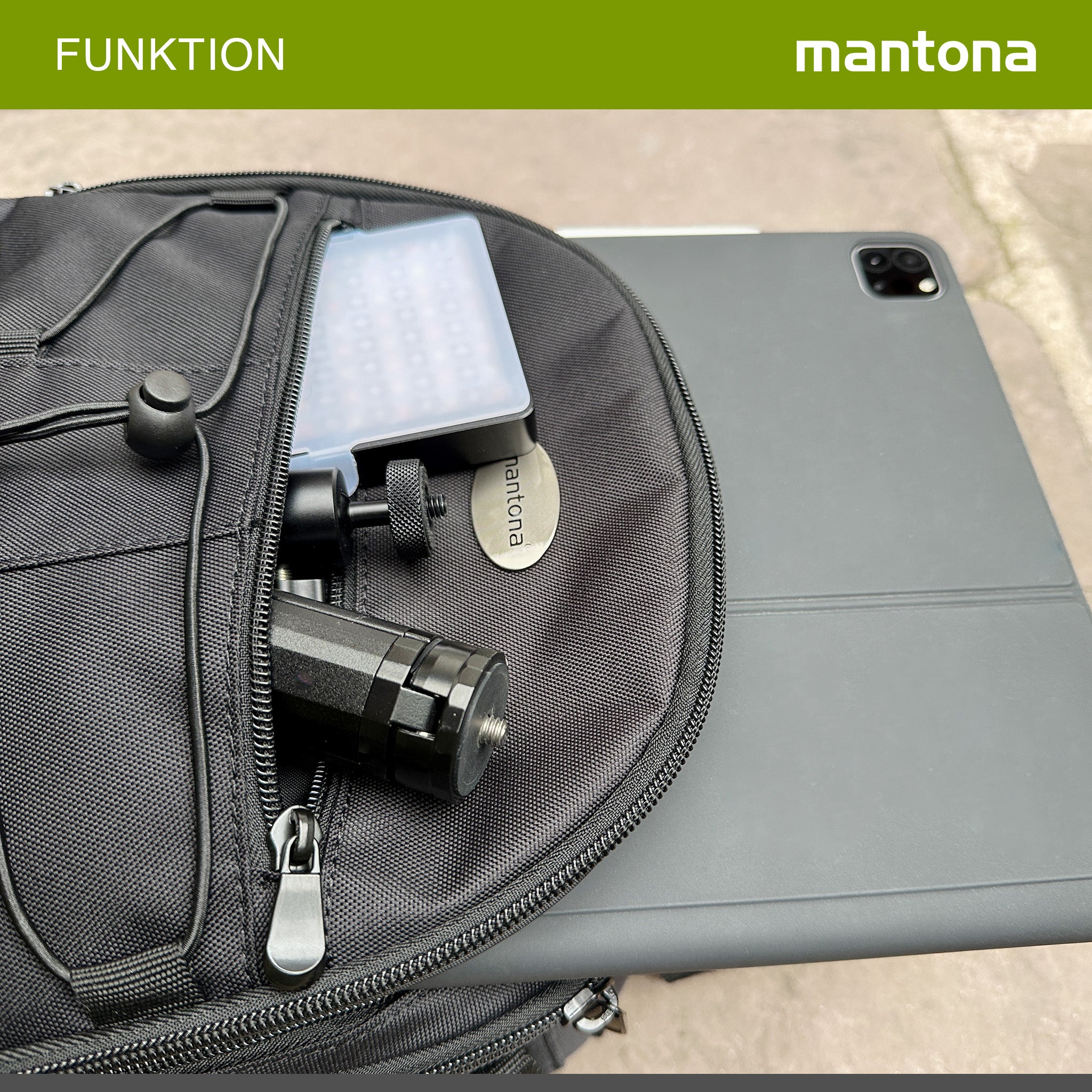 Mantona Azurit zaino fotografico per fotocamera SLR DSLR max 5 obiettivi e accessori, con attacco per treppiede, piedini, maniglia e tracolla di trasporto