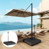 Base per Ombrellone a Sbalzo in HDPE con Maniglia e Ruote e Riempibile con Acqua o Sabbia, 95x95x117 cm, Nero