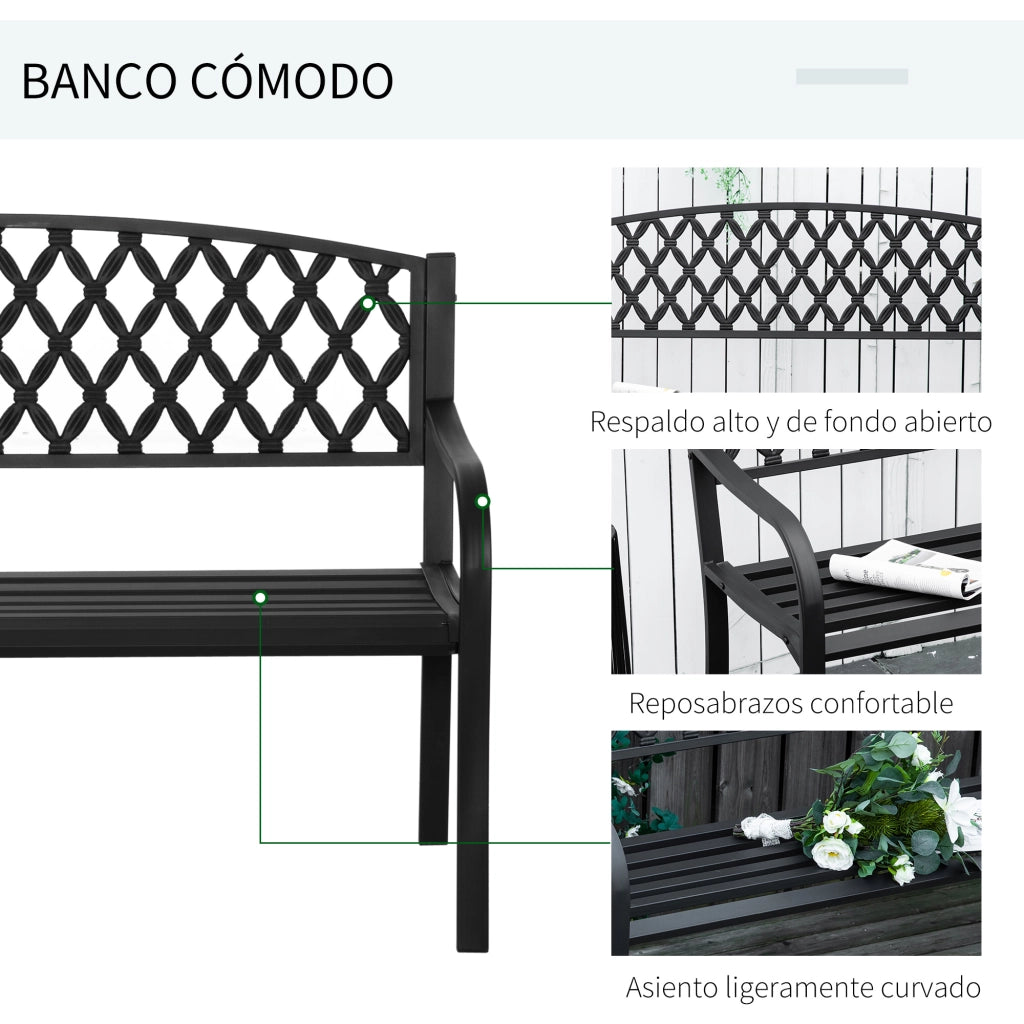 Divano da Giardino 2 Posti con Respaldo e Braccioli ¨C Zephmum ¨C Nero Ferro Acciaio 128x58.5x89 cm