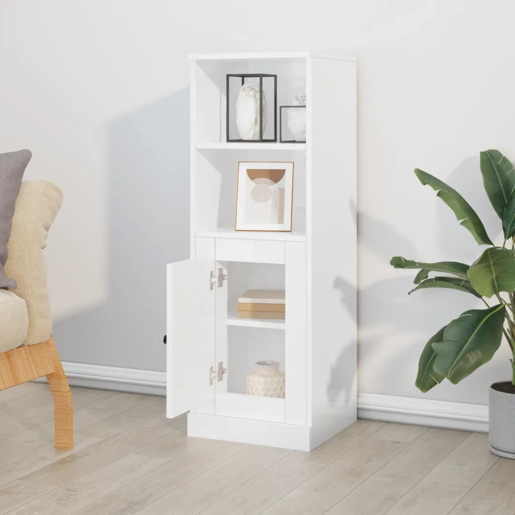 Credenza-Buffet-Armadio da cucina Bianco Lucido 36x35,5x103,5 cm in Legno Multistrato