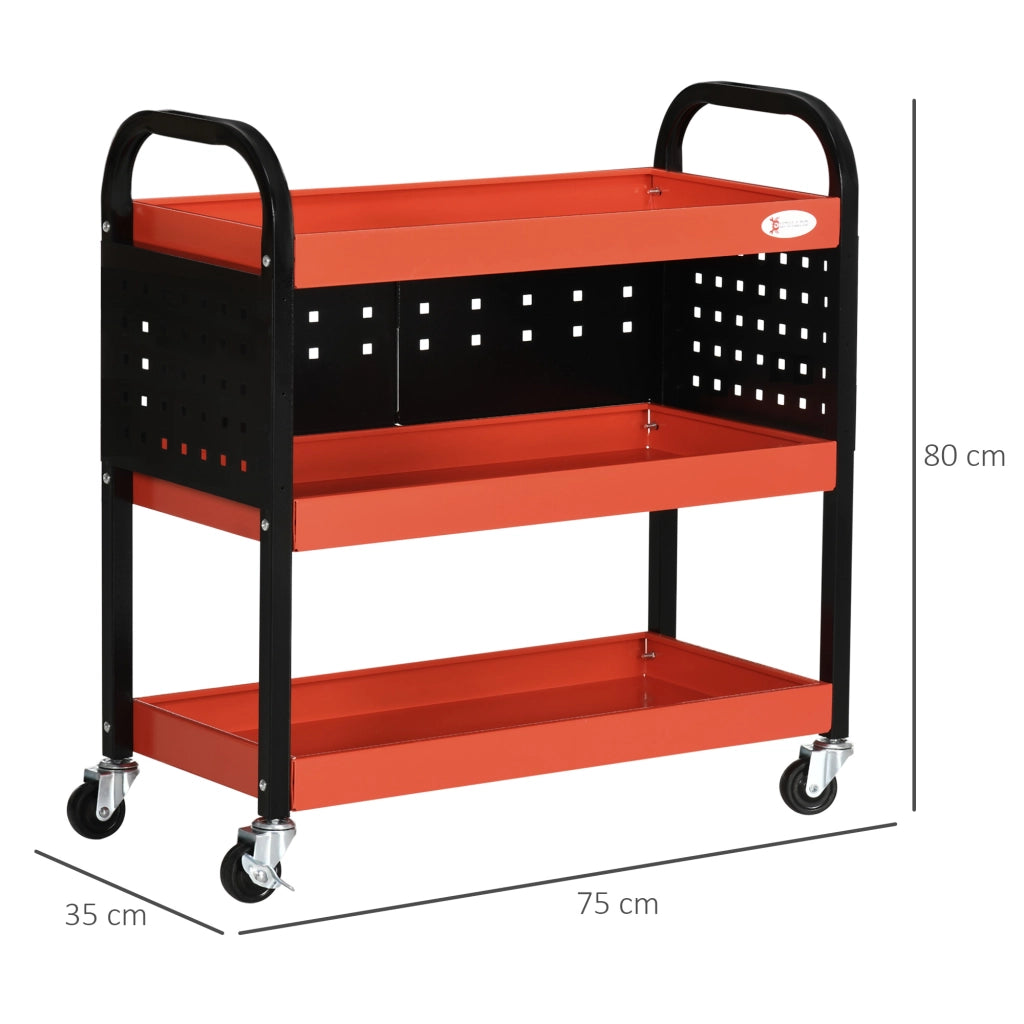 Carro attrezzi con 3 ripiani pannelli forati e ruote con freno ¨C zephmum ¨C 75x35x80 cm nero