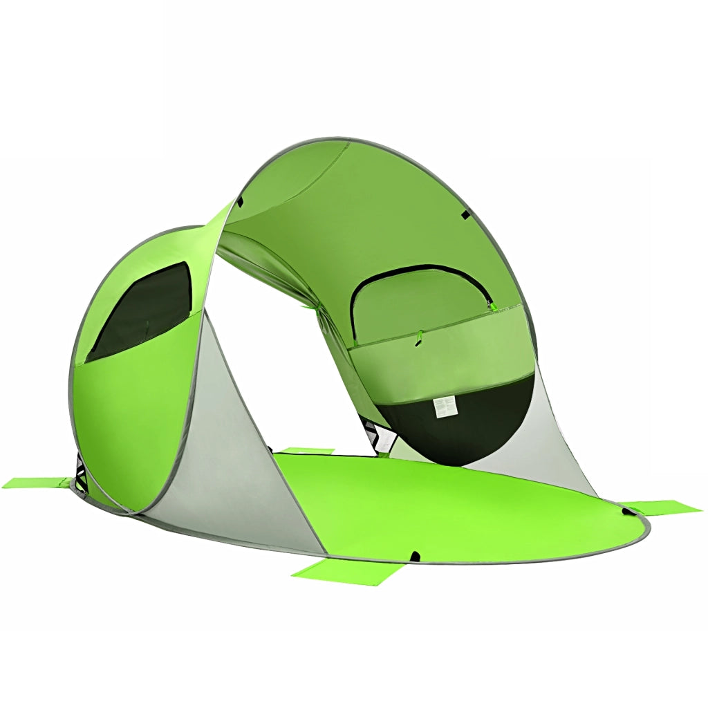 Tenda da spiaggia pop up per 3-4 persone con borsa di trasporto, Capanna automatica con 2 finestre a rete Verde-Tende