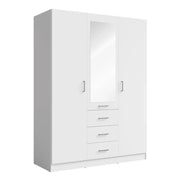 Armadio KALISTA 151 cm bianco opaco con specchio e 3 cassetti – 3 ante a battente