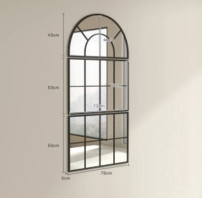 Specchio da parete ULEVR a 3 pannelli ad arco con cornice in metallo nero, 76x96 cm
