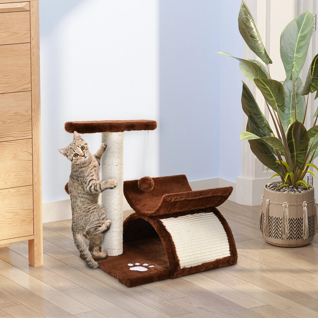 Albero tiragraffi per gatti con tunnel e mensola ¨C zephmum ¨C 43 cm marrone
