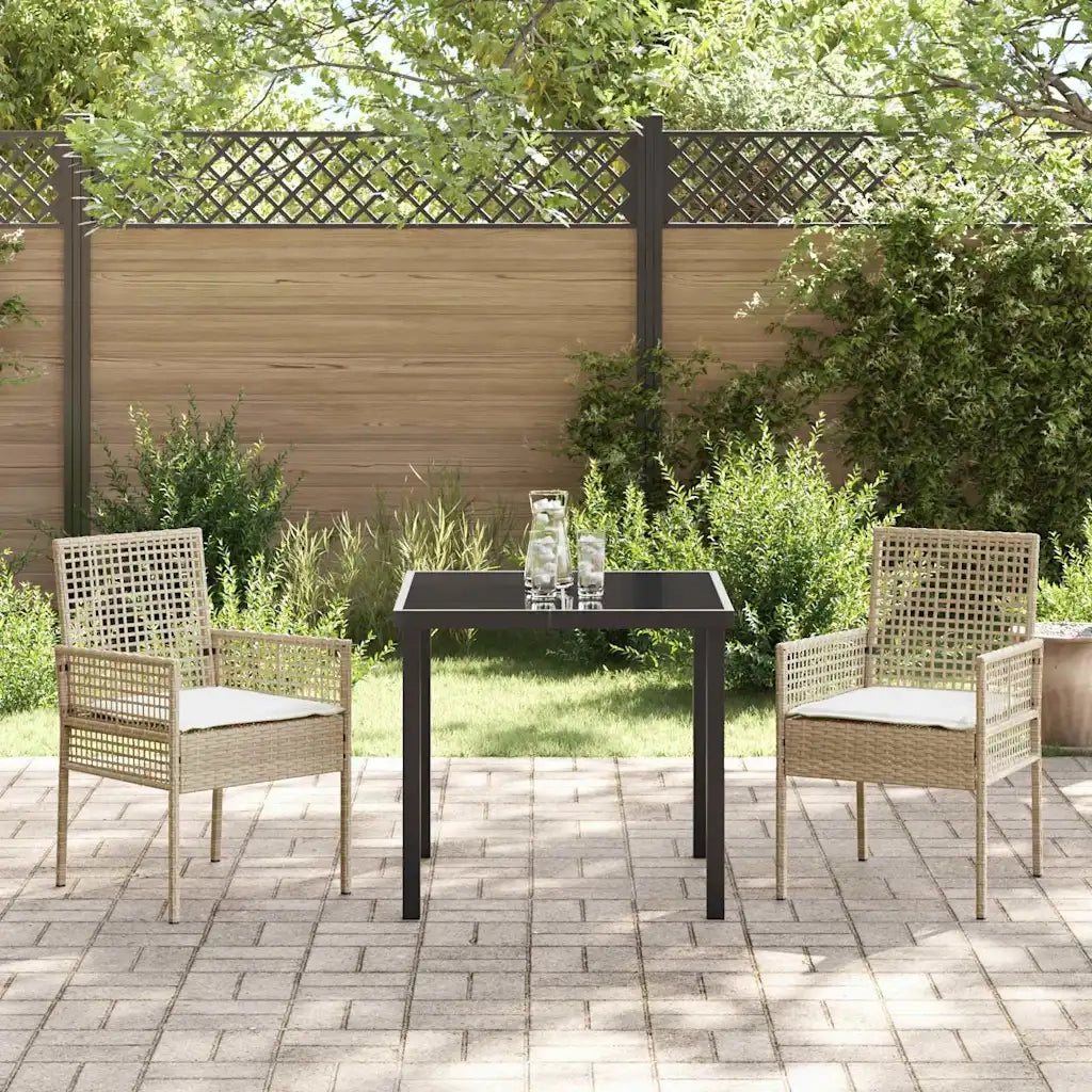 Set da Pranzo per Giardino con cuscino 3 pcs Beige polyrattan