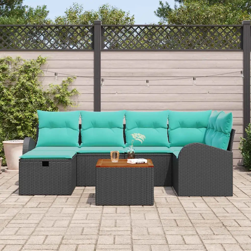 Set Divano da Giardino con cuscino 7 pcs Nero Poly Rattan 3360847