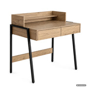Scrivania industriale per computer Rovere Artisan FLUX 78 cm 2 cassetti 1 ripiano gambe nere