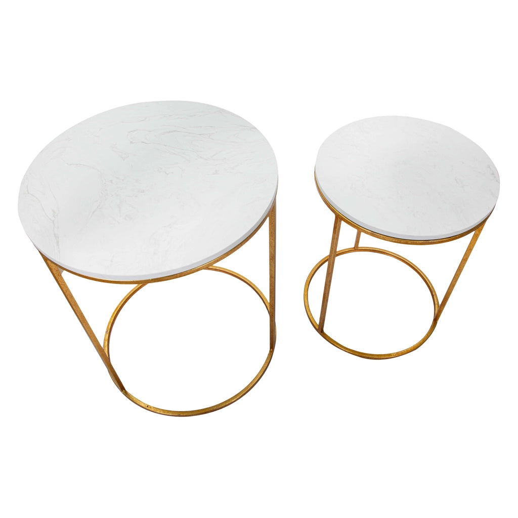 Jomsom, Tavolino da Salotto set da 2, Ripiano Effetto Marmo, 52x52x63h cm Bianco Marmo