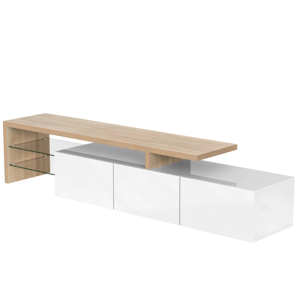 Mobile TV con 3 Ante; Ripiani in Vetro e LED 7 Colori; Bianco Lucido; in MDF; Naturale; 197;5¡Á39¡Á42 cm