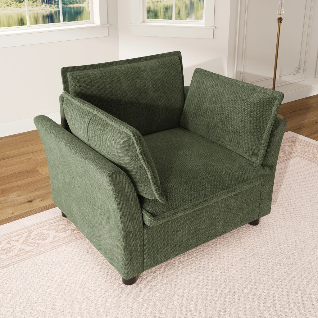 Poltrona relax con braccioli e cuscini - in chenille verde - 90 × 81 × 87 cm