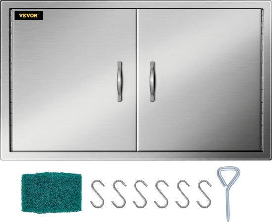 Porta di accesso BBQ Doppia porta Esterno 99x66 cm Acciaio inossidabile Argento