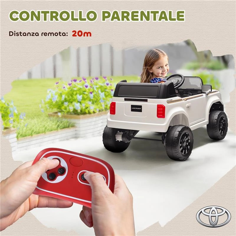AUTO ELETTRICA PER BAMBINI TOYOTA LAND CRUISER 12V CON TELECOMANDO, ETÀ 3-6 ANNI, BIANCO