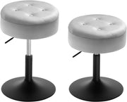 Sgabelli da Trucco Girevoli, Sgabelli Regolabili in Altezza, Sedie da Bar Rotonde con Contenitore, Sedile in Velluto, Base in Metallo, per Cucina, Soggiorno, Grigio Chiaro, BH329hgr-2
