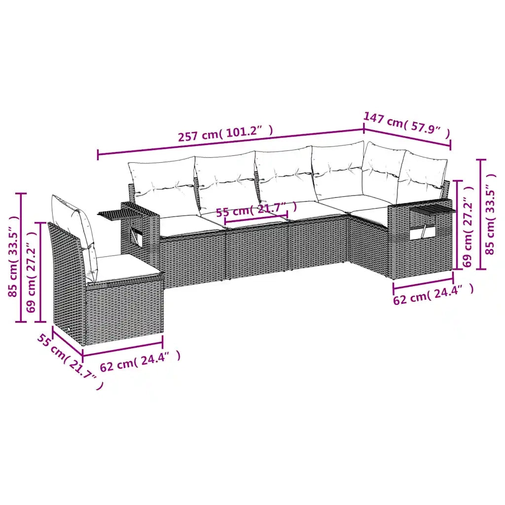 Set Divano da Giardino 6pz con Cuscini Grigio Chiaro Polyrattan