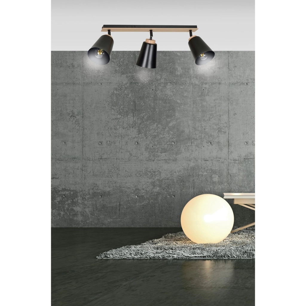 Faretto a soffitto ATLAS in acciaio nero opaco e legno