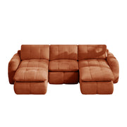 Divano modulare a U 3 posti - con seduta senza struttura e pouf - in chenille arancione