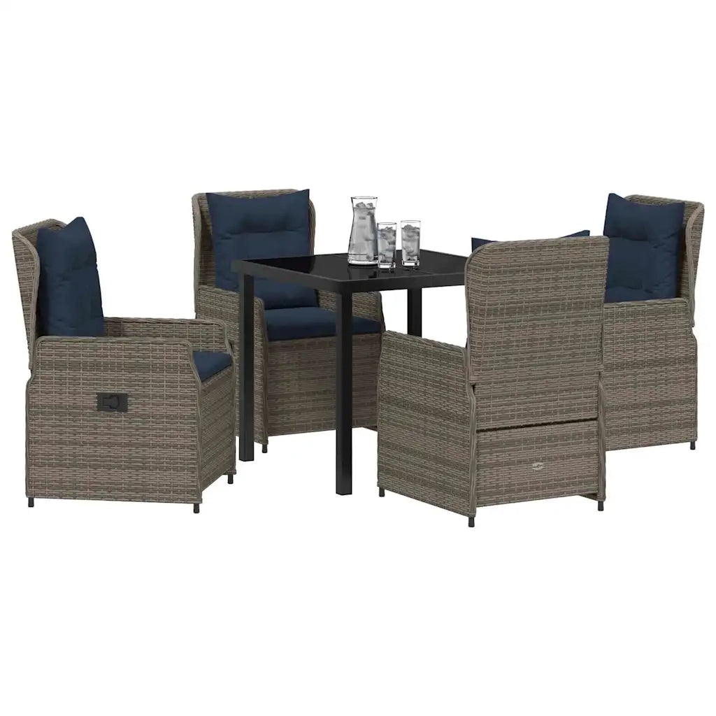 Set da Pranzo per Giardino 5 pcs Grigio Poly Rattan