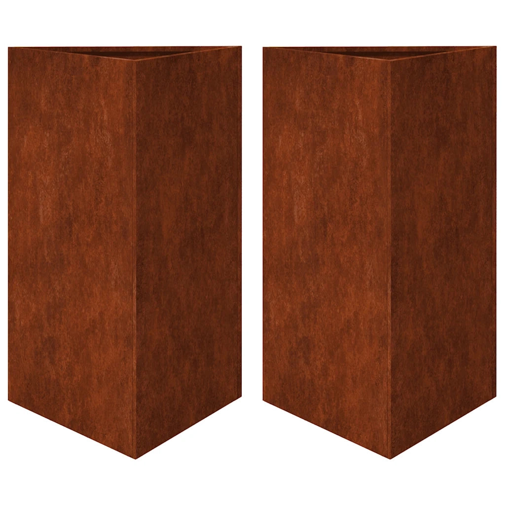 Fioriere da Giardino 2 pz Triangolari 50x43x75cm Acciaio Corten