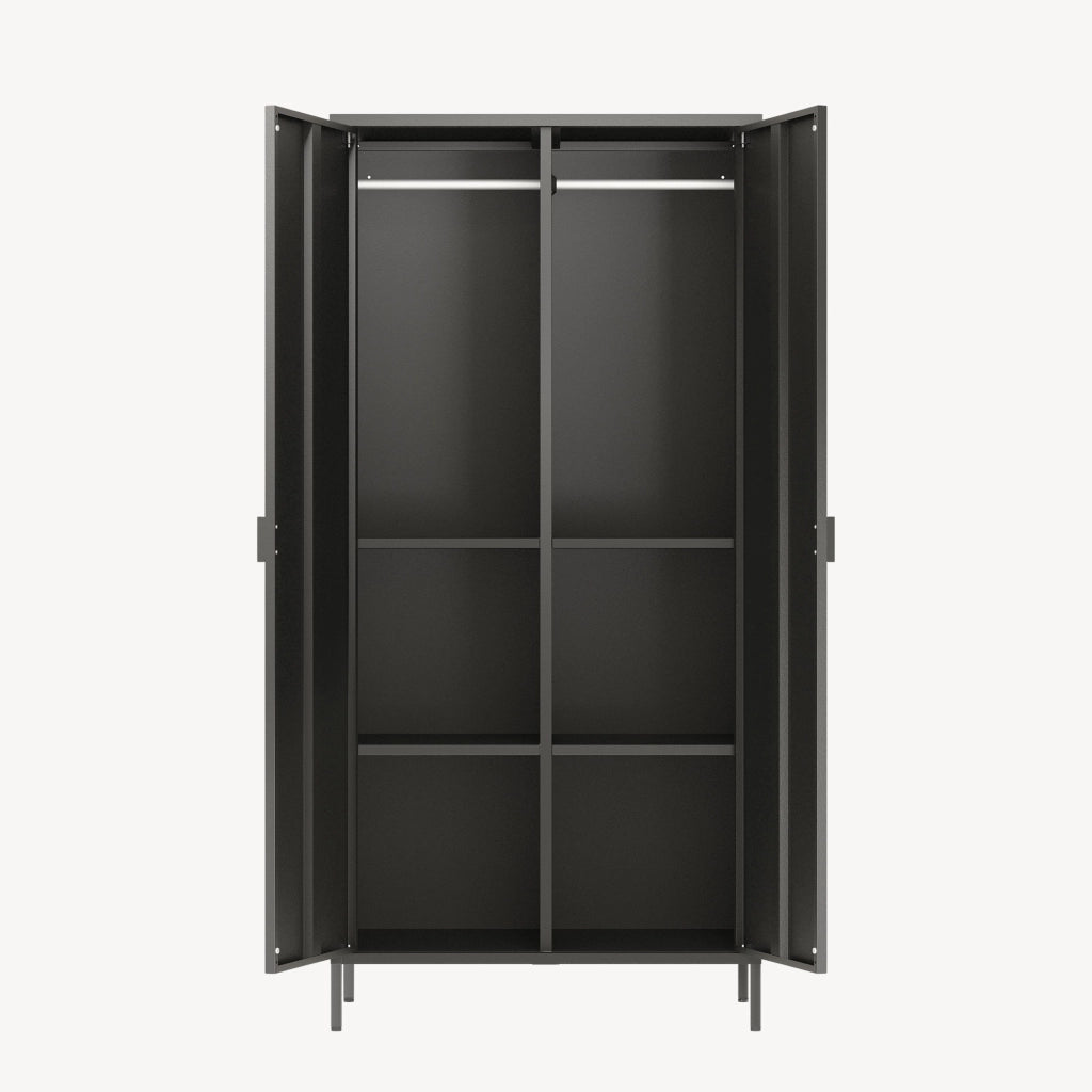 Armadio Guradaroba Esteli in Acciaio a 2 Ante con 2 Barre Appendiabiti e 4 Ripiani 170 x 80 x 45 cm - Nero [en.casa]