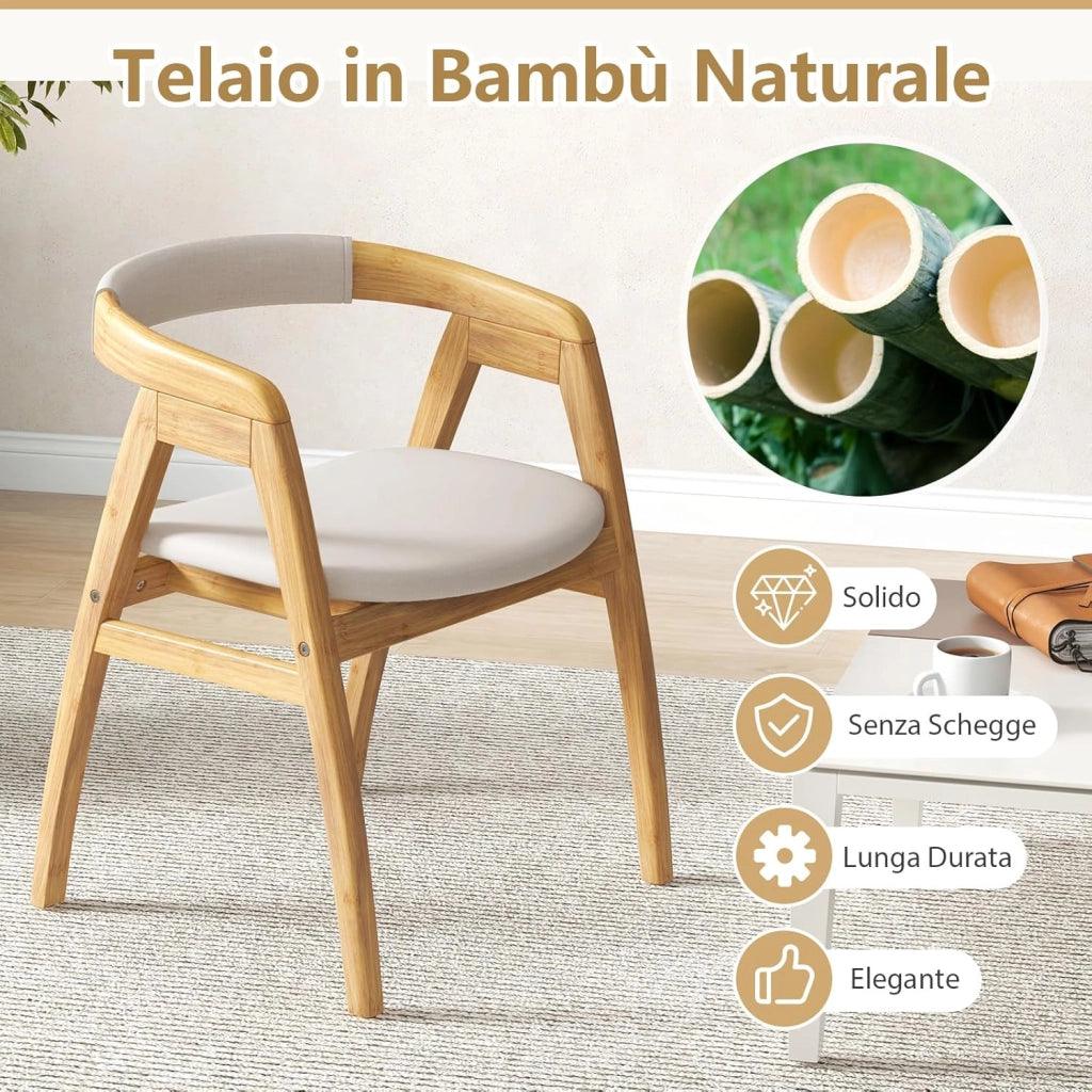 Poltrona Relax da Soggiorno, Poltrona in Bambù con Schienale Curvato, Cuscino per Seduta, Sedia Relax per Soggiorno Camera da Letto Ufficio, Portata 150 kg