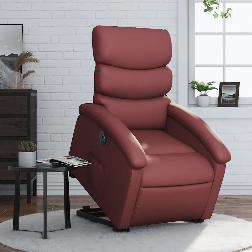 Poltrona Alzapersona Reclinabile Rosso Vino in Similpelle 3204058