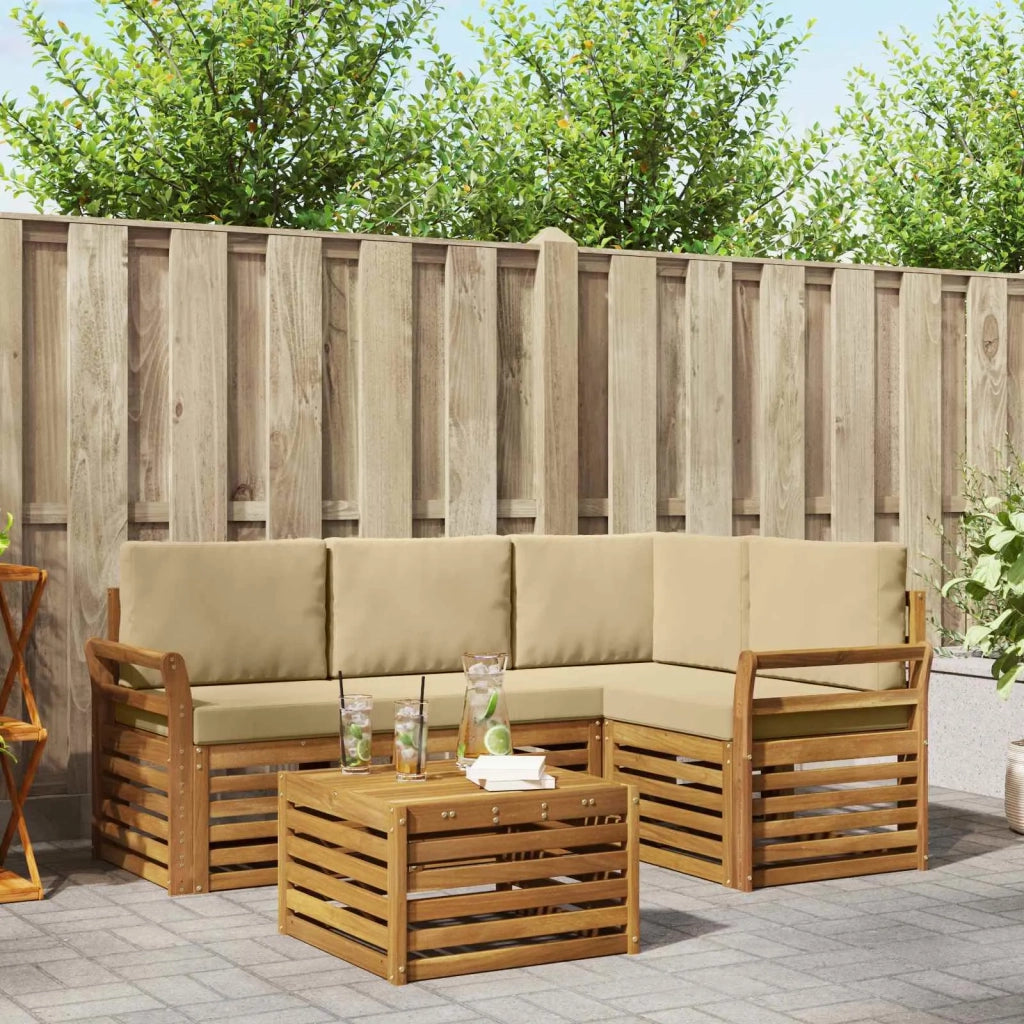 Set di divani da esterno 5 pz Naturale e Beige Poliestere 3374773