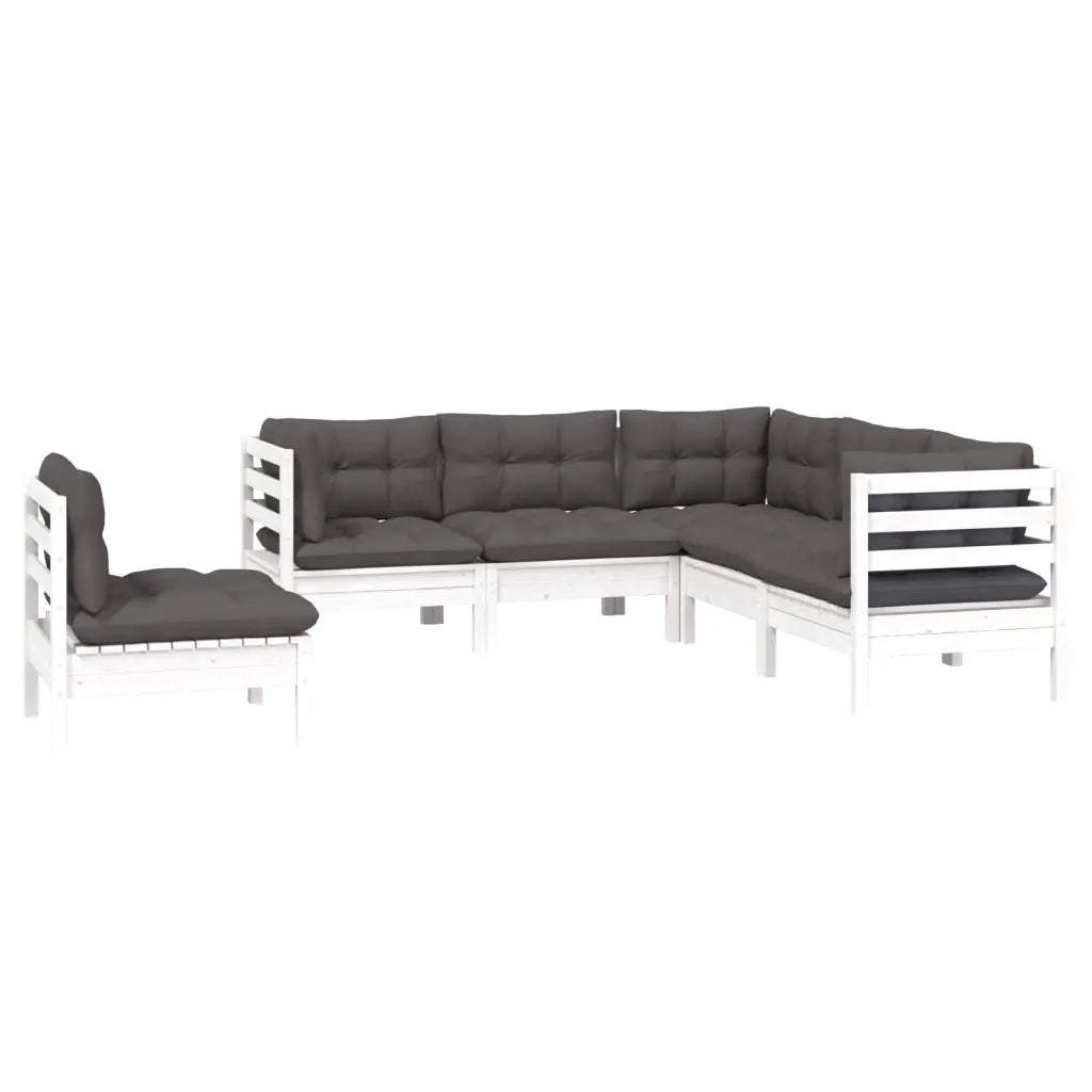 Set Divani da Giardino 5 pz con Cuscini Bianchi Legno di Pino 3096407