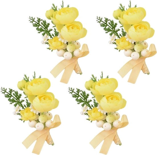 Set di Corsage e Boutonniere artificiale 4 pezzi per prom, matrimonio e festa.