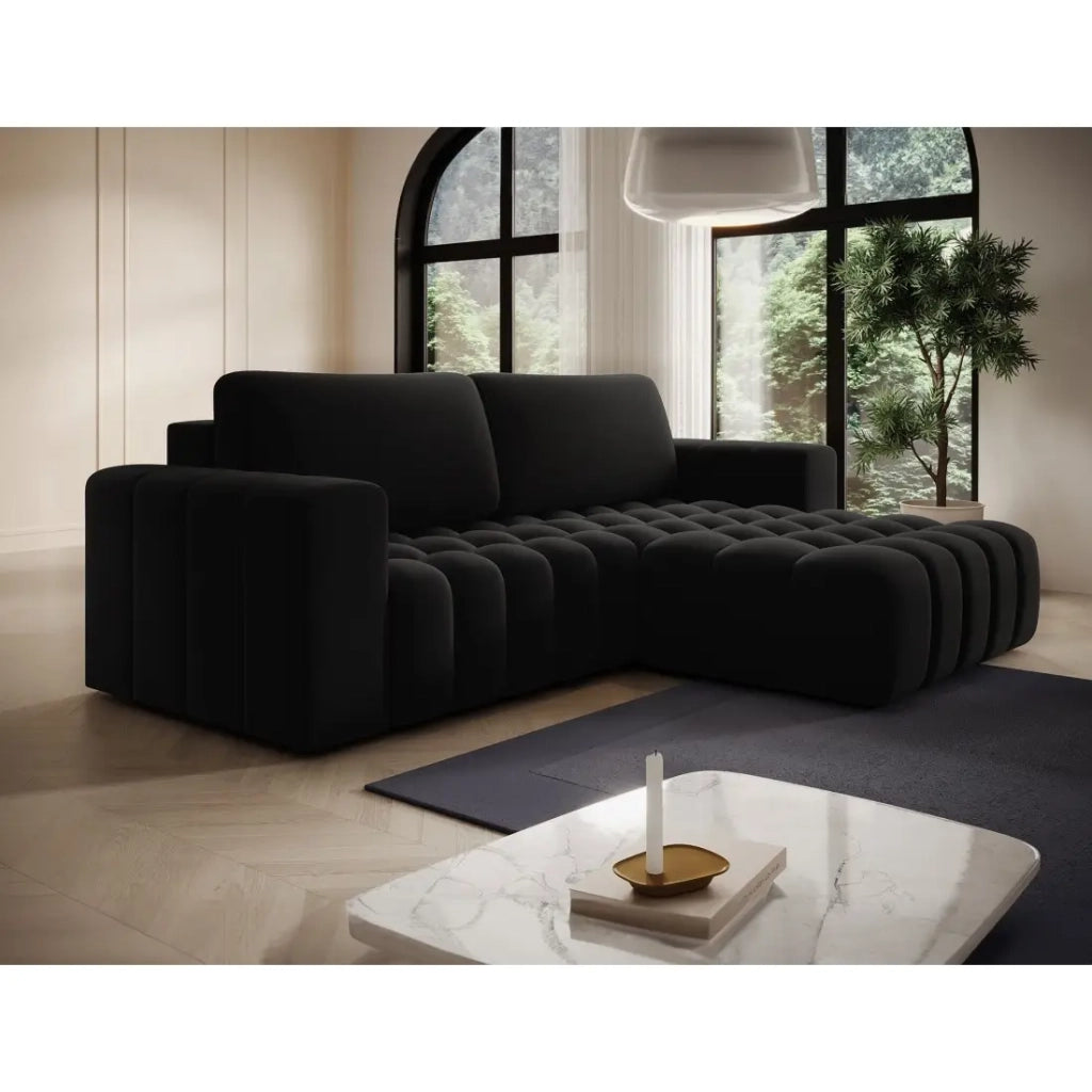 Divano angolare trasformabile DORY nero 250 cm con vano contenitore angolo destro