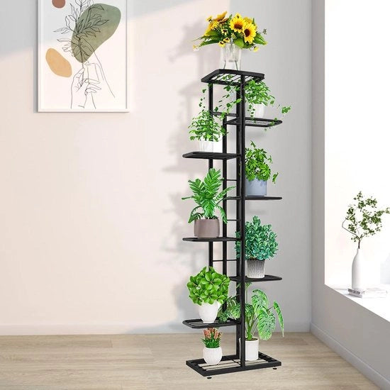 Trappola per piante metallica - 8 livelli - vassoio per piante - giardino balcone soggiorno - nero