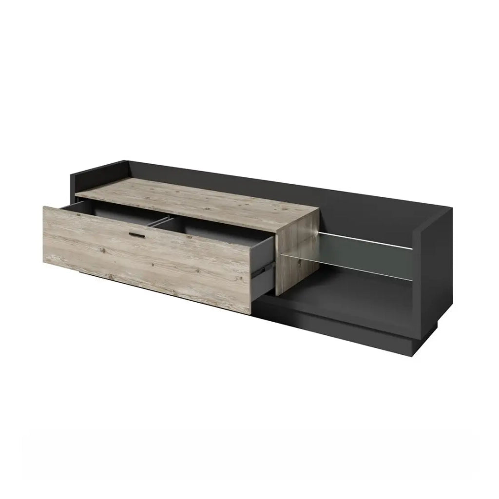 Mobile TV XL 220cm. Collezione CORK. Colori grigio antracite e pino.