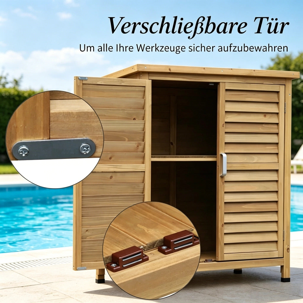 Armadio Da Giardino In Legno Giallo 87 X 46,5 X 96,5 Cm Con Ripiano E Doppia Porta Per Esterni E Interni