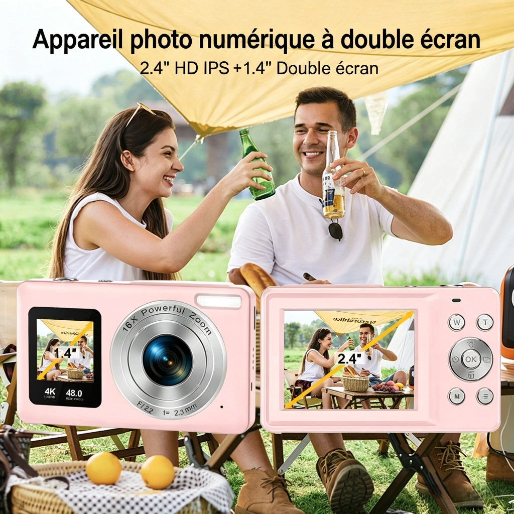 Fotocamera per bambini compatta 1080P schermo LCD 24" zoom 18X con scheda Micro SD 32G - Colore Rosa