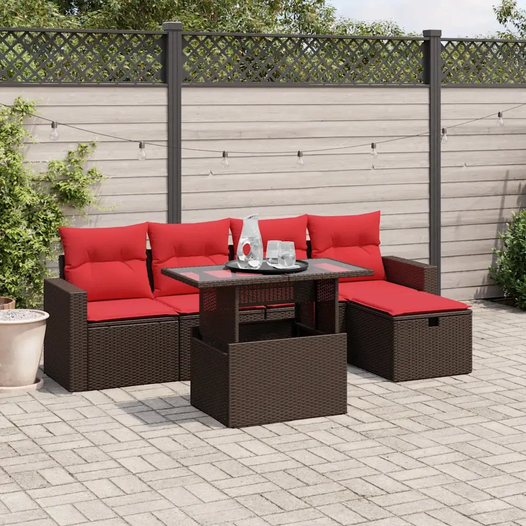 Set Divani da Giardino 6 pz con Cuscini Marrone in Polyrattan 3274814