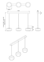 Lampada a Sospensione LED Devero 3x7W 2550lm CCT Dimmerabile a step, Struttura in metallo e vetro borosilicato colore Grigio chiaro sfumato - Devero