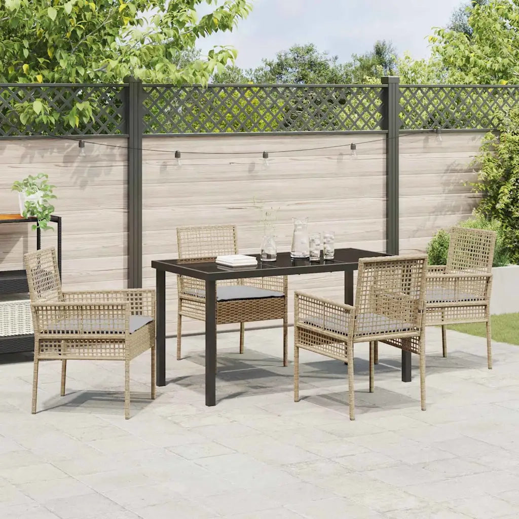 Set da Pranzo per Giardino con cuscino 5 pcs Beige polyrattan