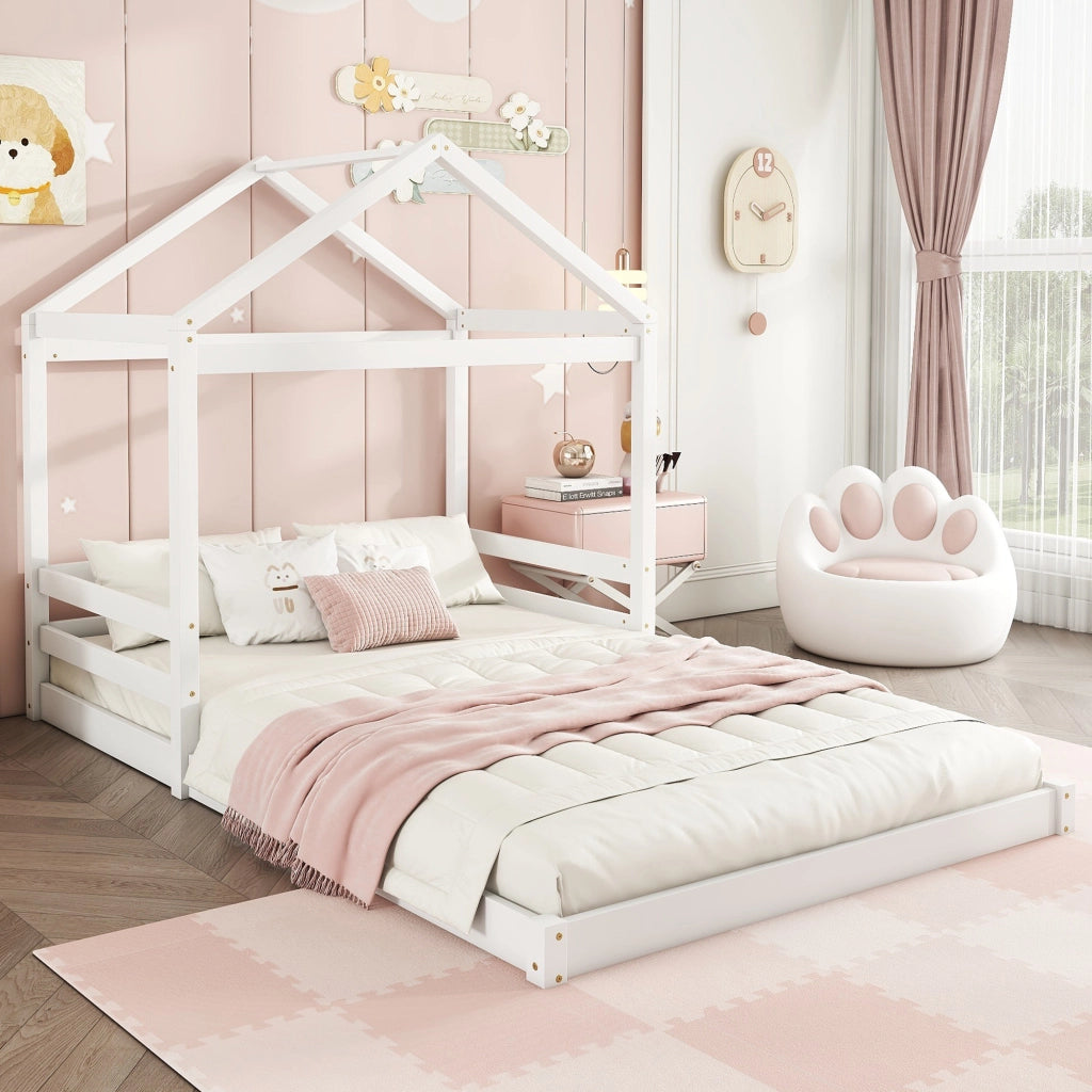 LETTO a casetta 140x200 cm in legno di pino e MDF bianco