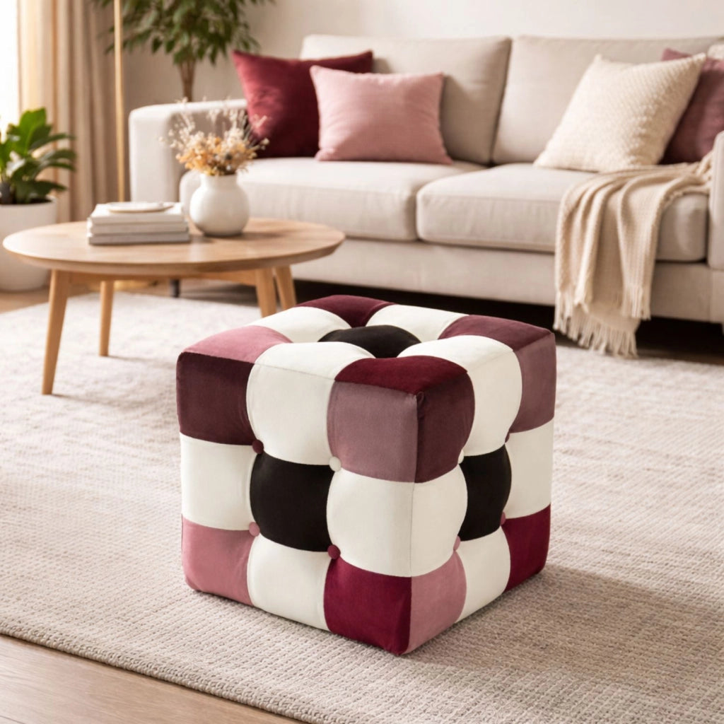 Pouf in velluto "Patchwork" - 42 x 42 x 42 cm - Multicolore