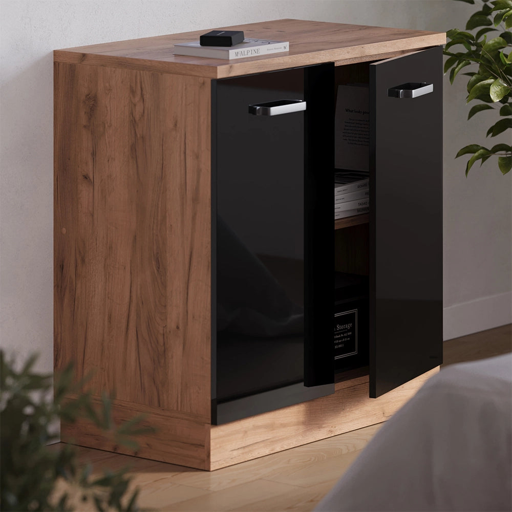 Mobile per mansarda Rion Nero lucido/Rovere dorato 80 x 83.8 cm senza inclinazione con 2 ante Vicco