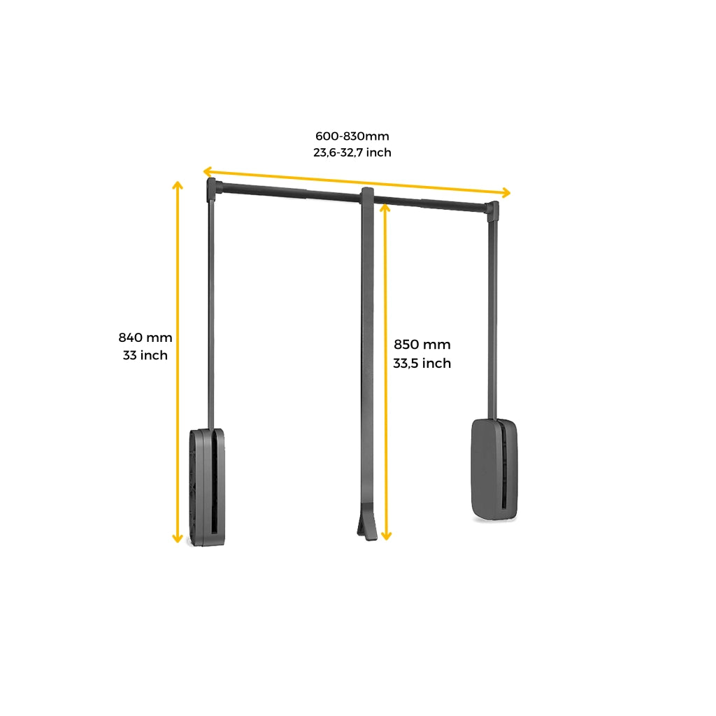 Emuca Appendiabiti per armadio Sling, 600 - 830, Titanio, Acciaio e Tecnoplastica, 1 u.