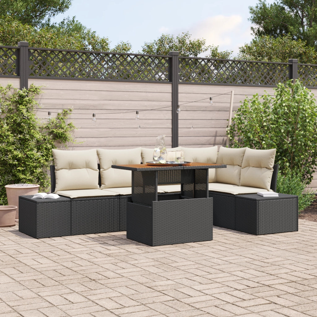 Set Divano da Giardino a 6 Pezzi con Cuscini Nero Rattan Sintetico