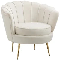 Poltrona di Design Stile Vintage Imbottita in Velluto, 79x77x77cm, Crema